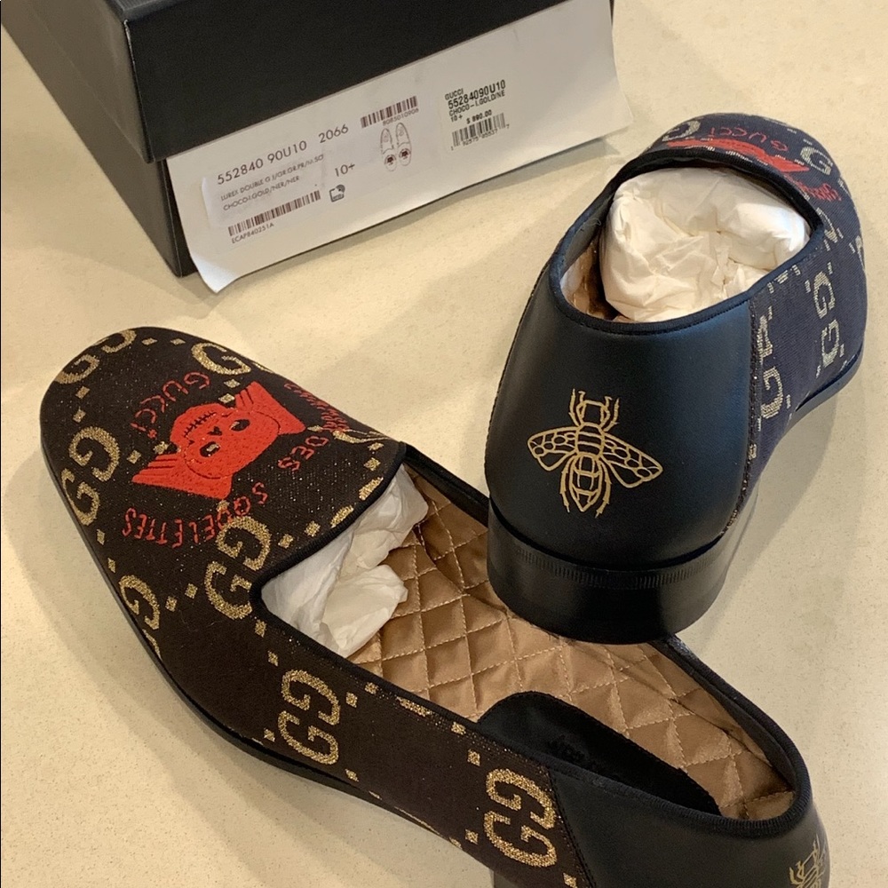 100% authentic GUCCI EMBROIDERED SKULL LOAFERS